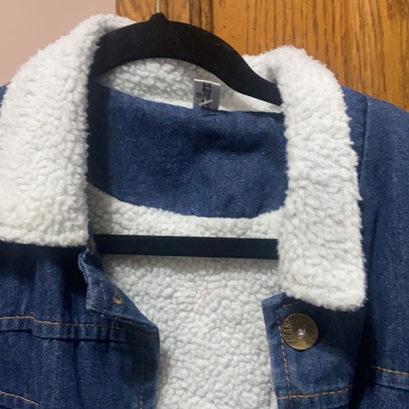 Denim Mid Length Fur Lined Coat - Picture 5 of 6